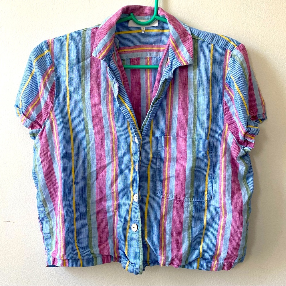 Frame Linen Short Sleeve Button Down Top
